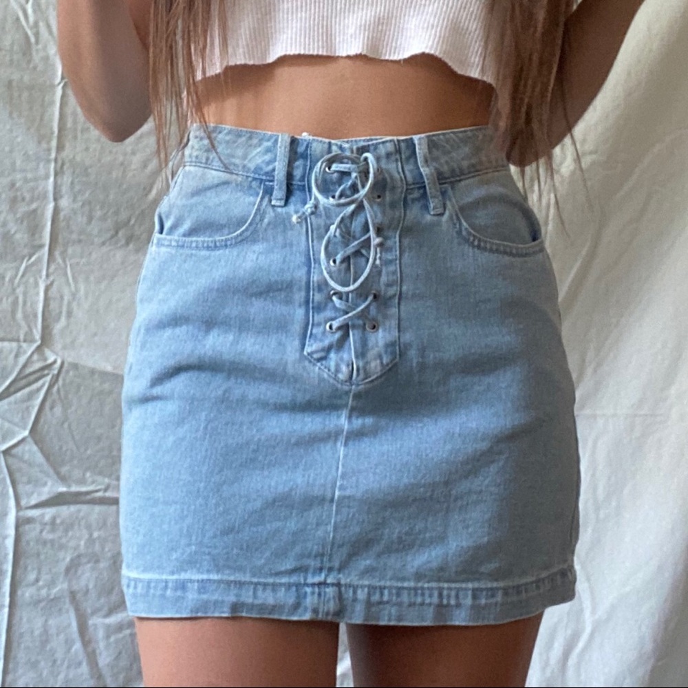 SOLD Lace Up Denim Skirt